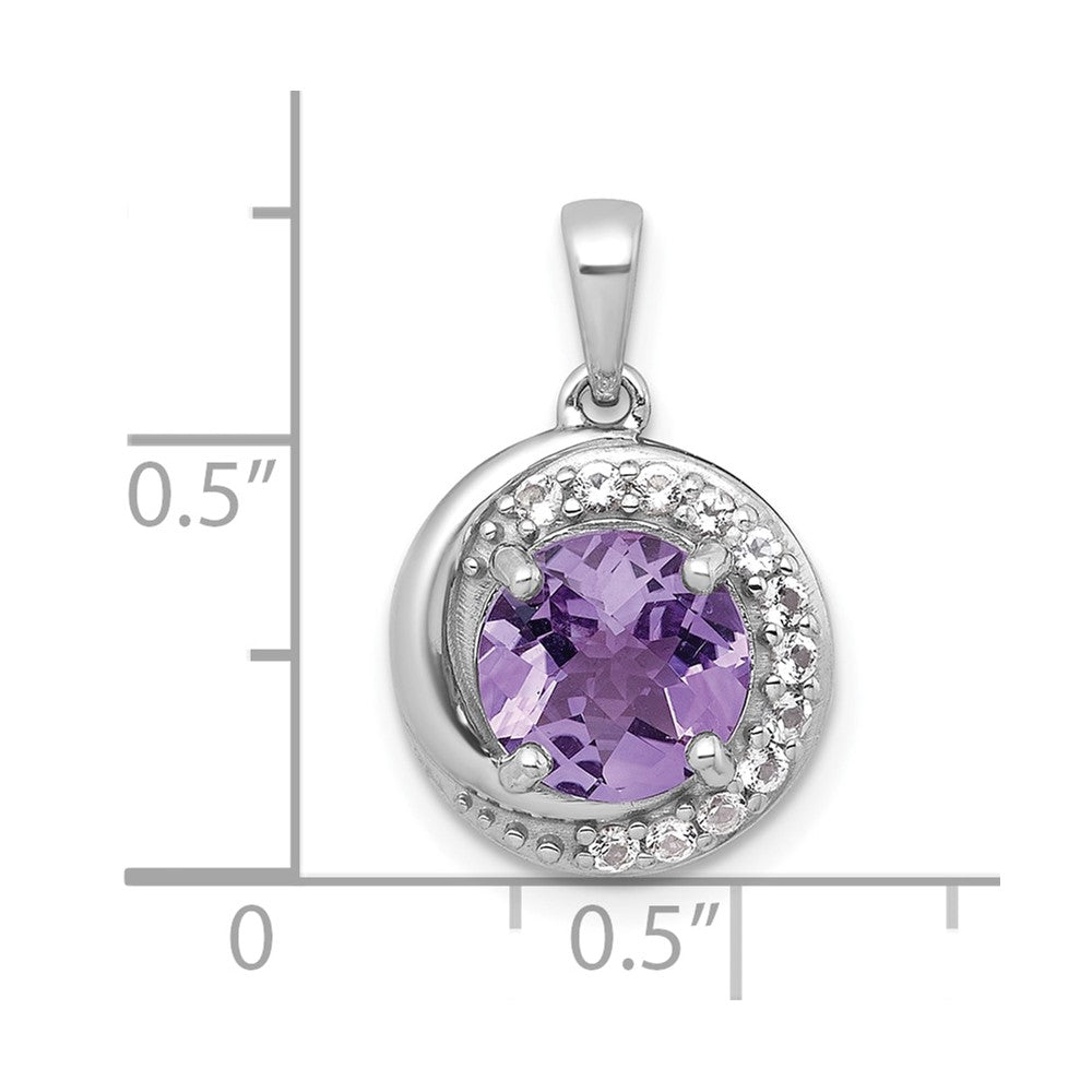 SS RH-pltd Polished Fancy Amethyst and White Topaz Circle Pendant