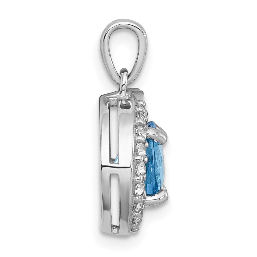 SS RH-pltd Polished Light Swiss BT/White Topaz Circle Pendant