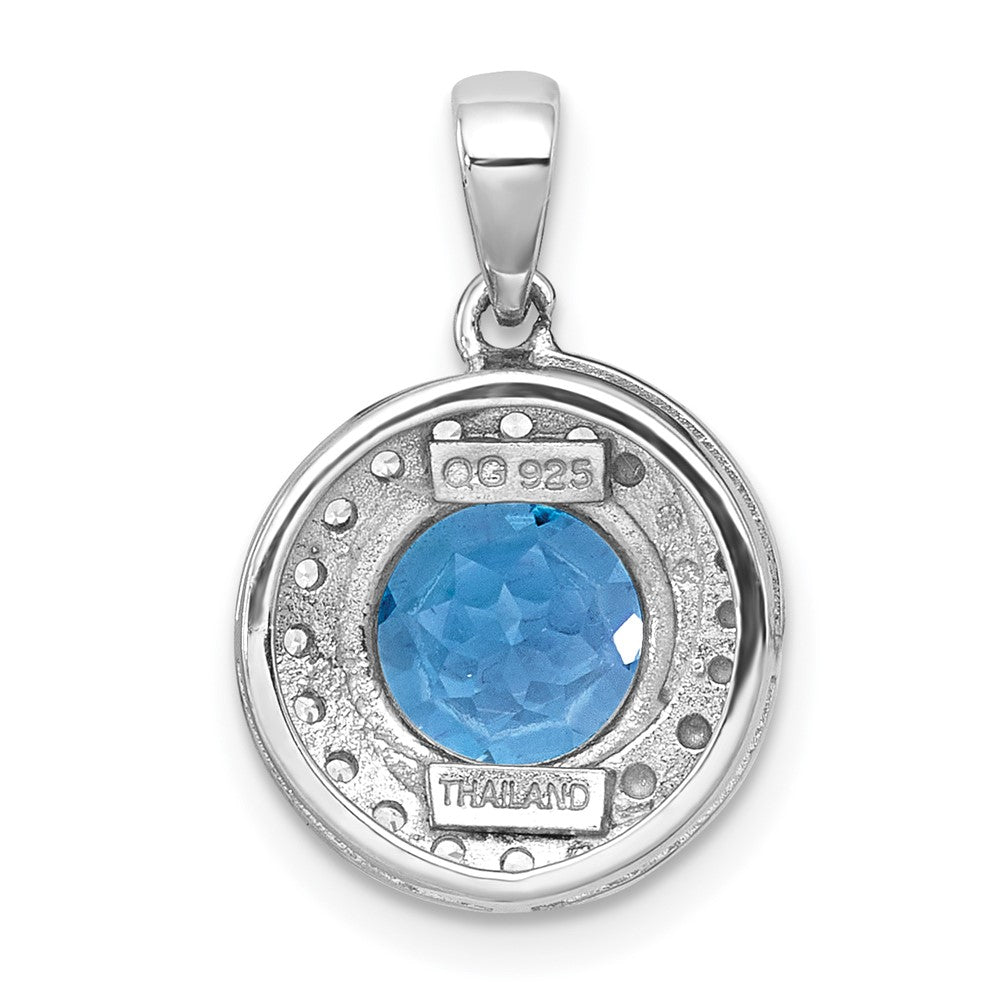 SS RH-pltd Polished Light Swiss BT/White Topaz Circle Pendant