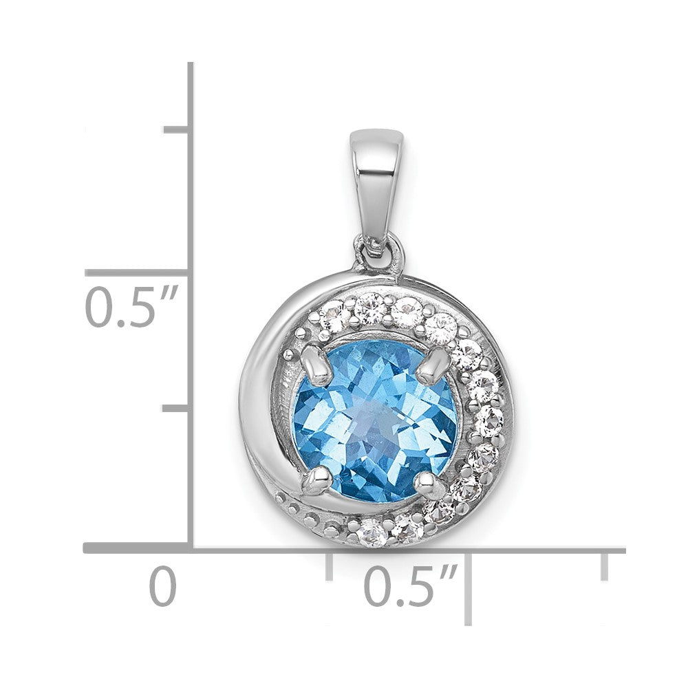 SS RH-pltd Polished Light Swiss BT/White Topaz Circle Pendant
