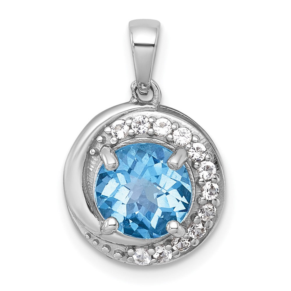 SS RH-pltd Polished Light Swiss BT/White Topaz Circle Pendant