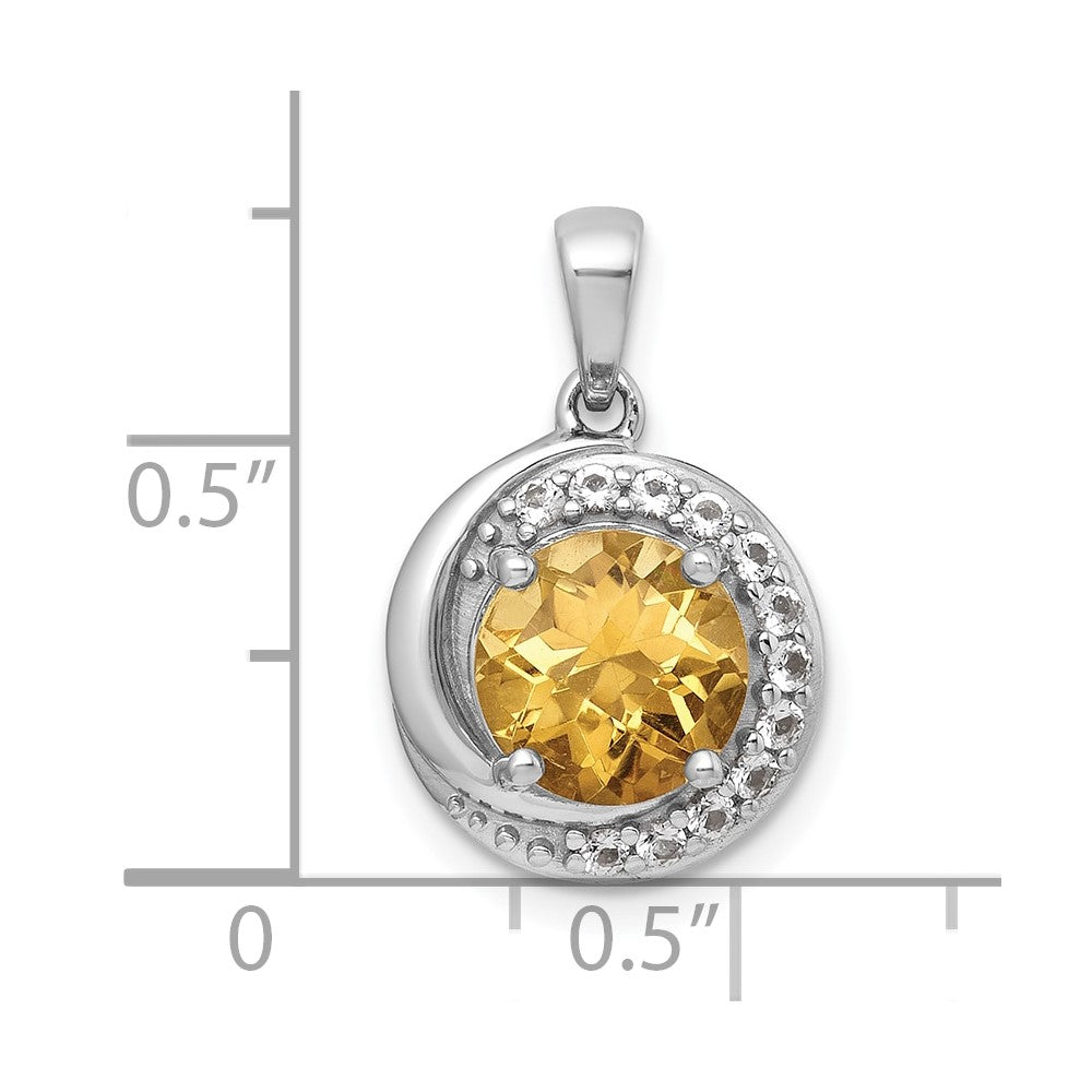 SS RH-pltd Polished Fancy Citrine and White Topaz Circle Pendant