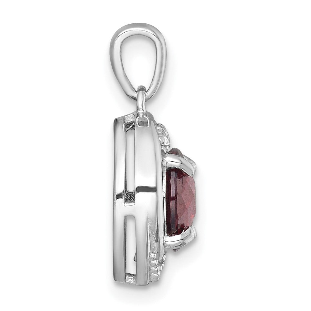 SS RH-pltd Polished Fancy Garnet and White Topaz Circle Pendant