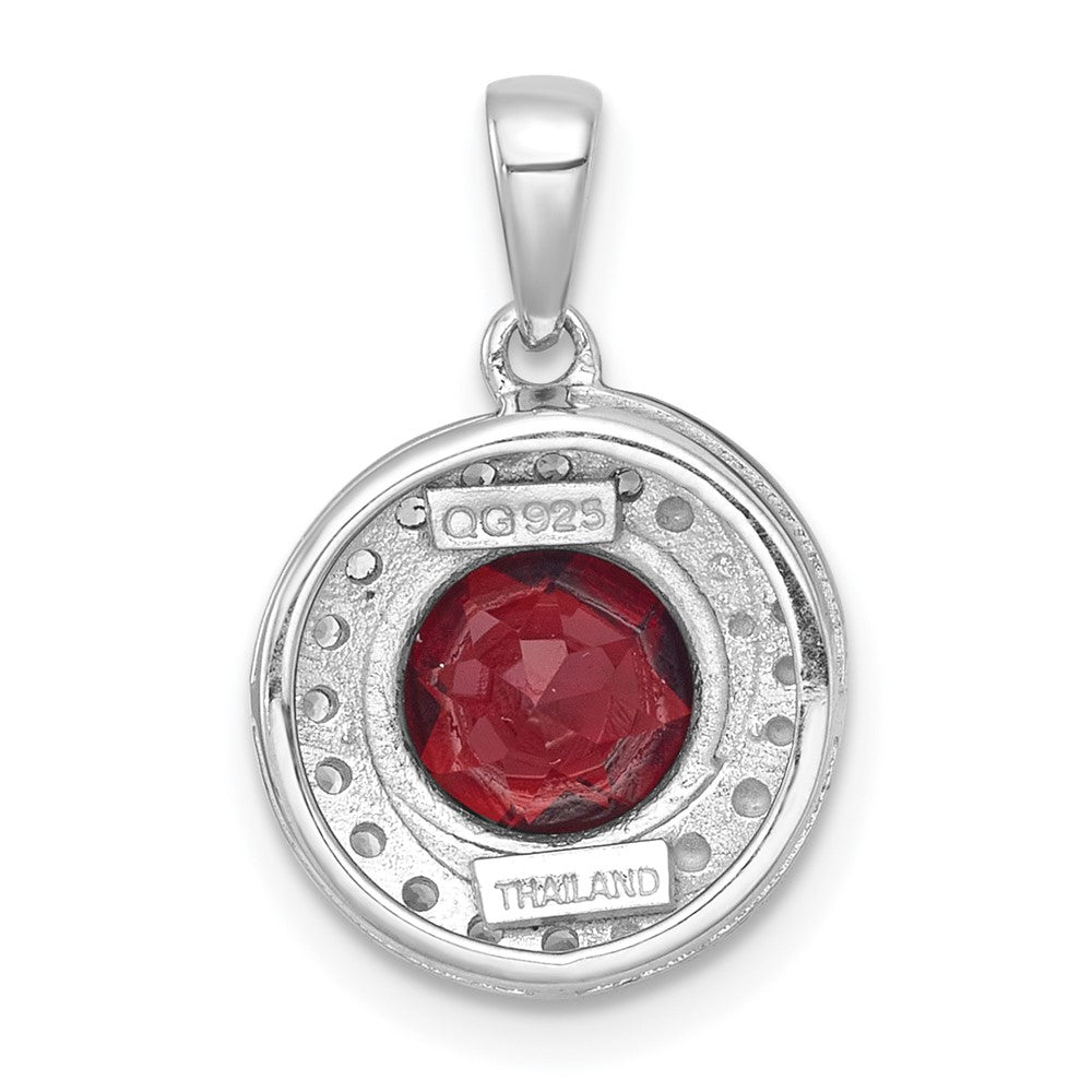 SS RH-pltd Polished Fancy Garnet and White Topaz Circle Pendant