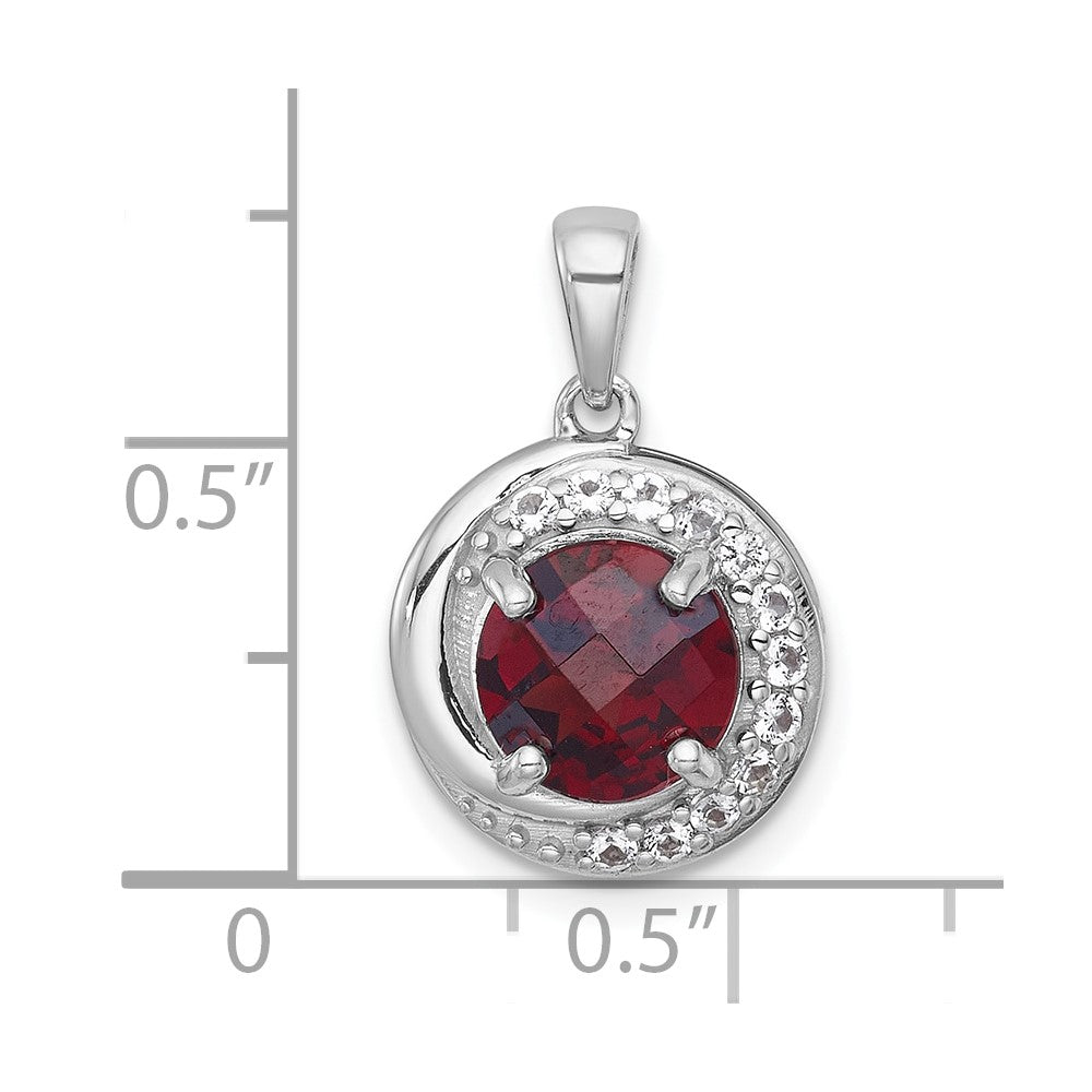 SS RH-pltd Polished Fancy Garnet and White Topaz Circle Pendant