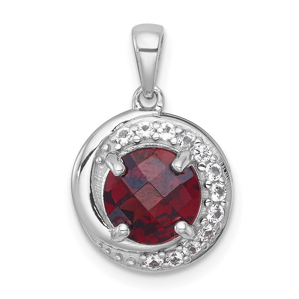 SS RH-pltd Polished Fancy Garnet and White Topaz Circle Pendant