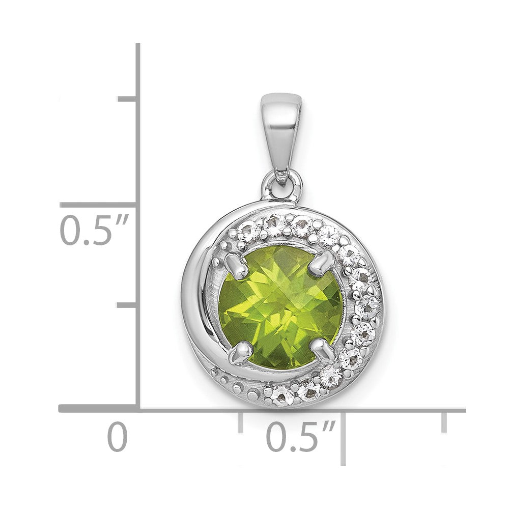 SS RH-pltd Polished Fancy Peridot and White Topaz Circle Pendant