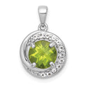 SS RH-pltd Polished Fancy Peridot and White Topaz Circle Pendant