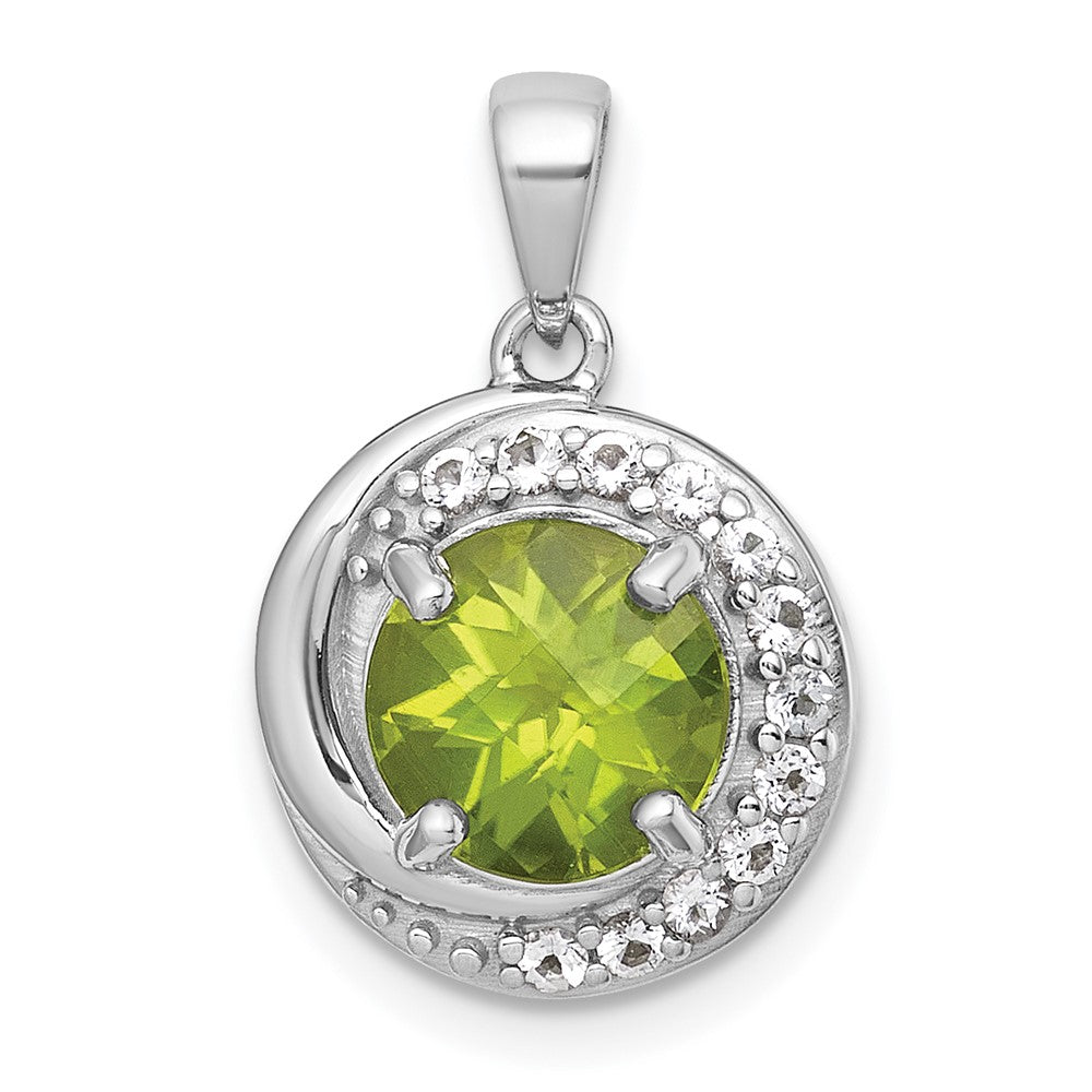 SS RH-pltd Polished Fancy Peridot and White Topaz Circle Pendant
