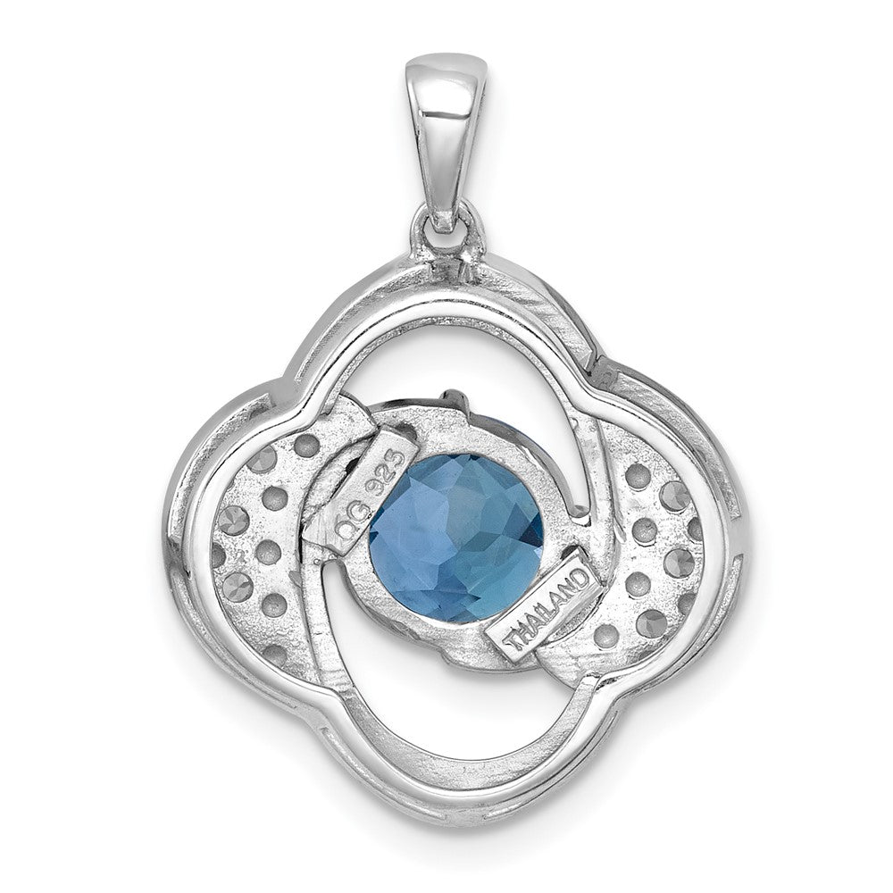 SS RH-pltd Polished Light Swiss Blue Topaz/White Topaz Pendant