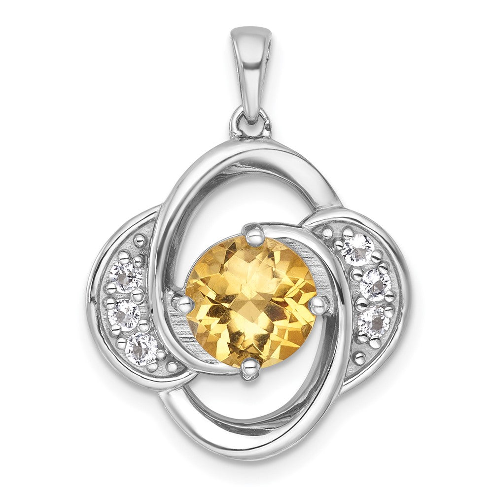 SS RH-pltd Polished Fancy Citrine and White Topaz Pendant