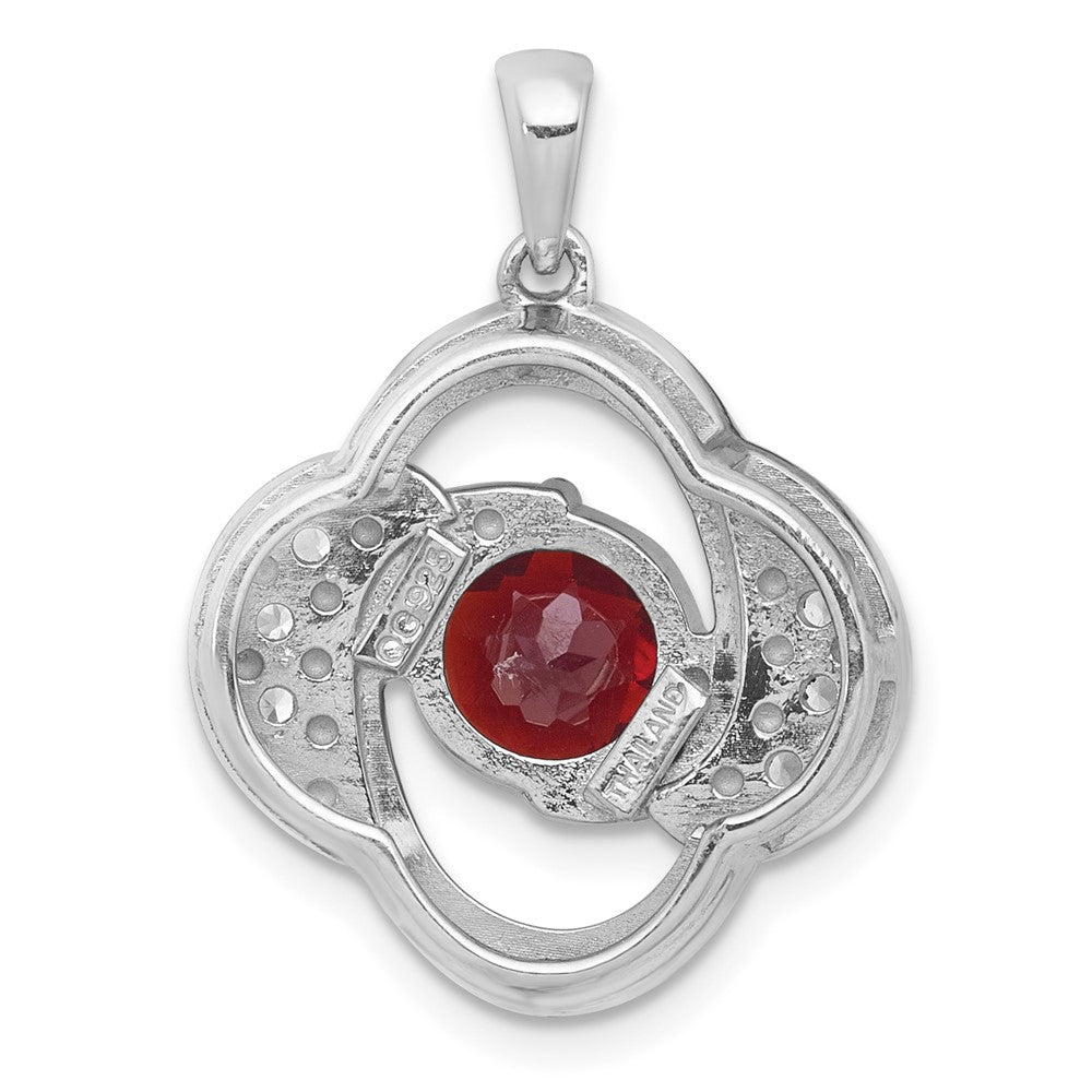 SS RH-pltd Polished Fancy Garnet and White Topaz Pendant