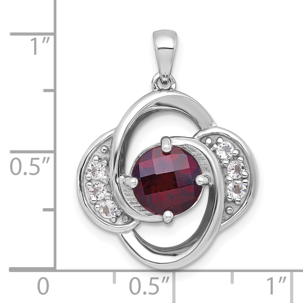 SS RH-pltd Polished Fancy Garnet and White Topaz Pendant