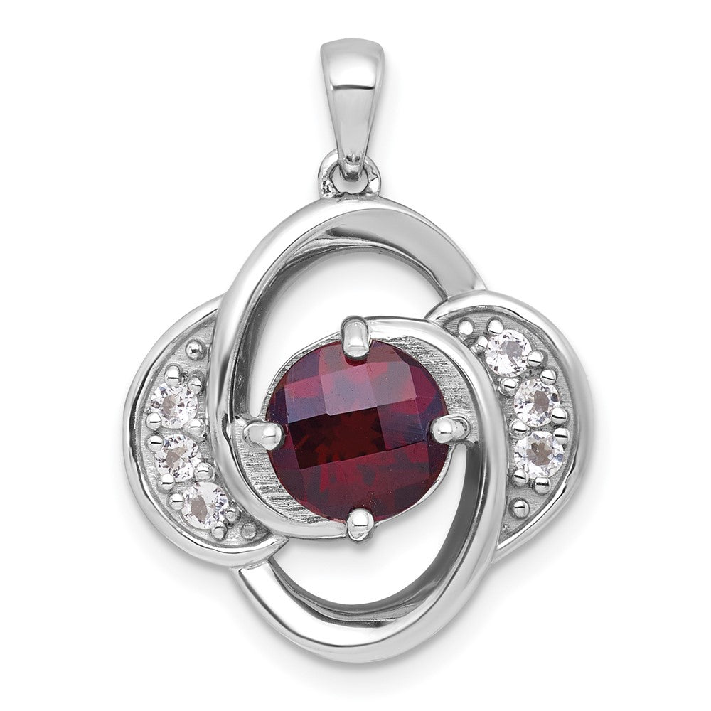 SS RH-pltd Polished Fancy Garnet and White Topaz Pendant