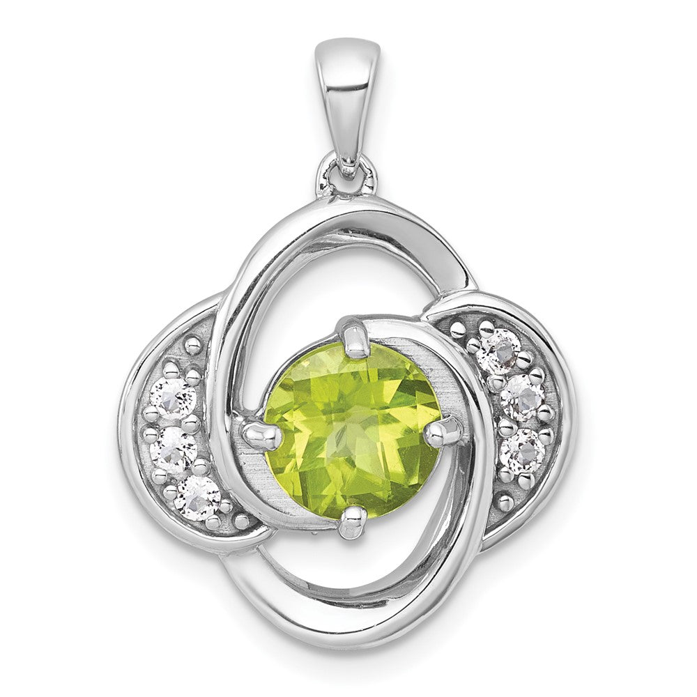 SS RH-pltd Polished Fancy Peridot and White Topaz Pendant