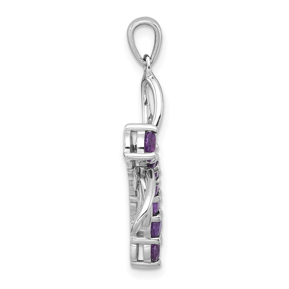 Sterling Silver RH-plated Polished Amethyst Dragonfly Pendant