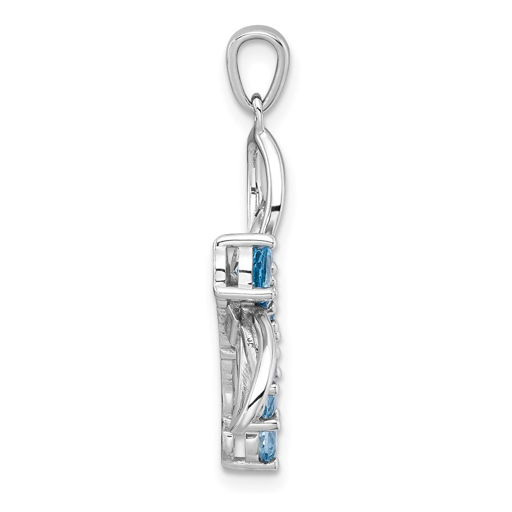 SS RH-pltd Polished Light Swiss Blue Topaz Dragonfly Pendant