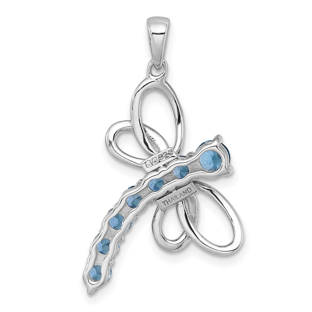 SS RH-pltd Polished Light Swiss Blue Topaz Dragonfly Pendant