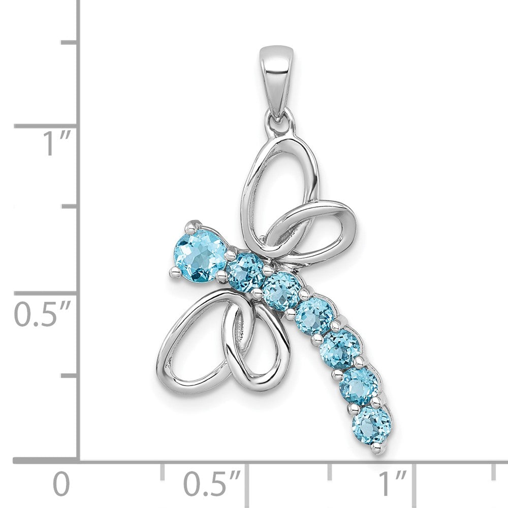 SS RH-pltd Polished Light Swiss Blue Topaz Dragonfly Pendant