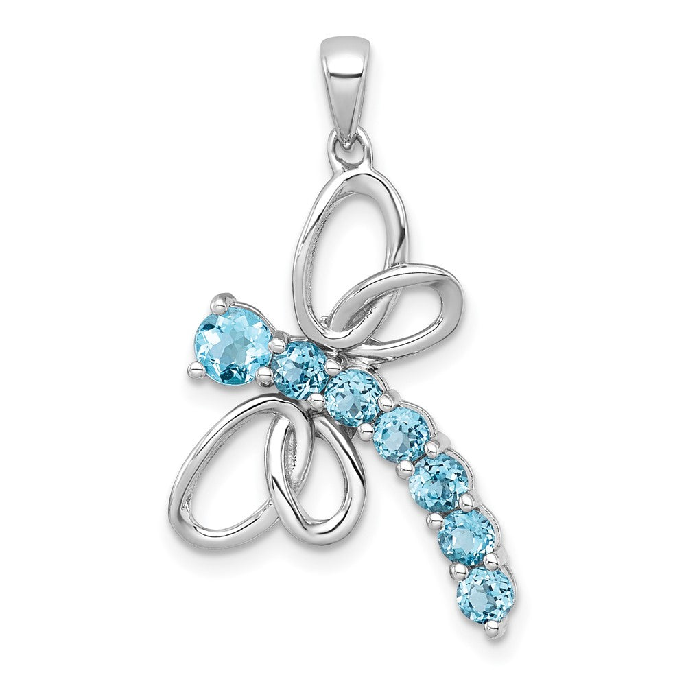 SS RH-pltd Polished Light Swiss Blue Topaz Dragonfly Pendant