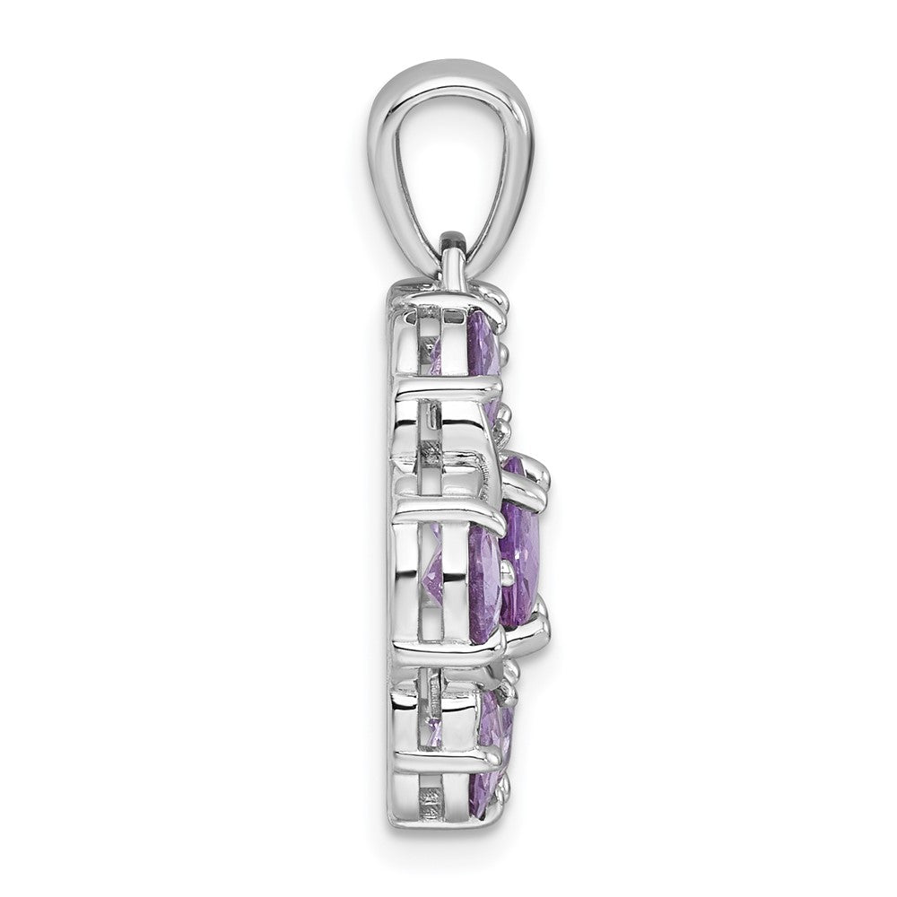 SS RH-pltd Amethyst/Rose de France Quartz Flower Pendant
