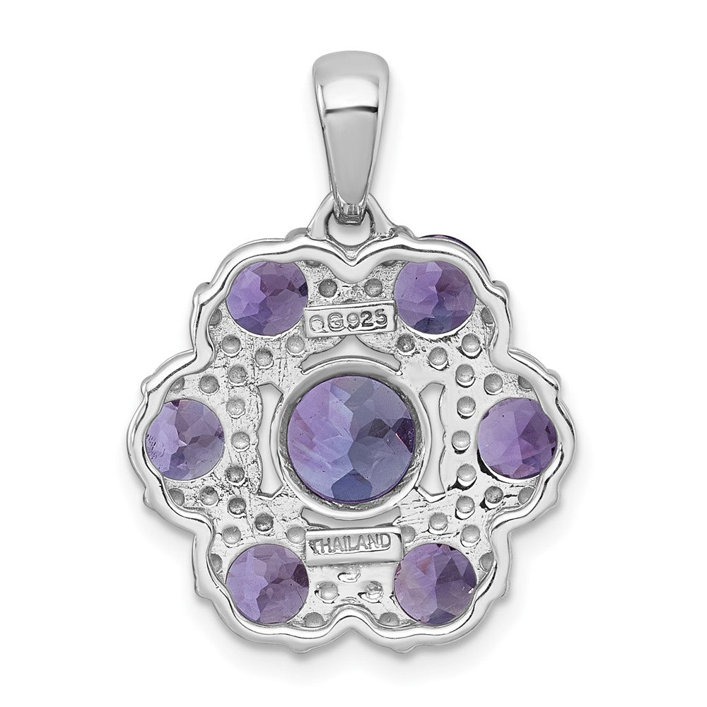 SS RH-pltd Amethyst/Rose de France Quartz Flower Pendant