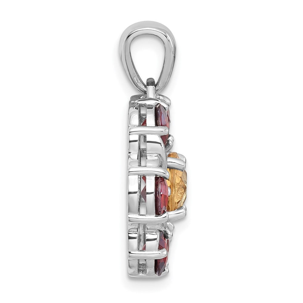 SS RH-pltd Polished Citrine and Garnet Flower Pendant