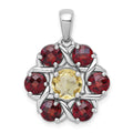 SS RH-pltd Polished Citrine and Garnet Flower Pendant