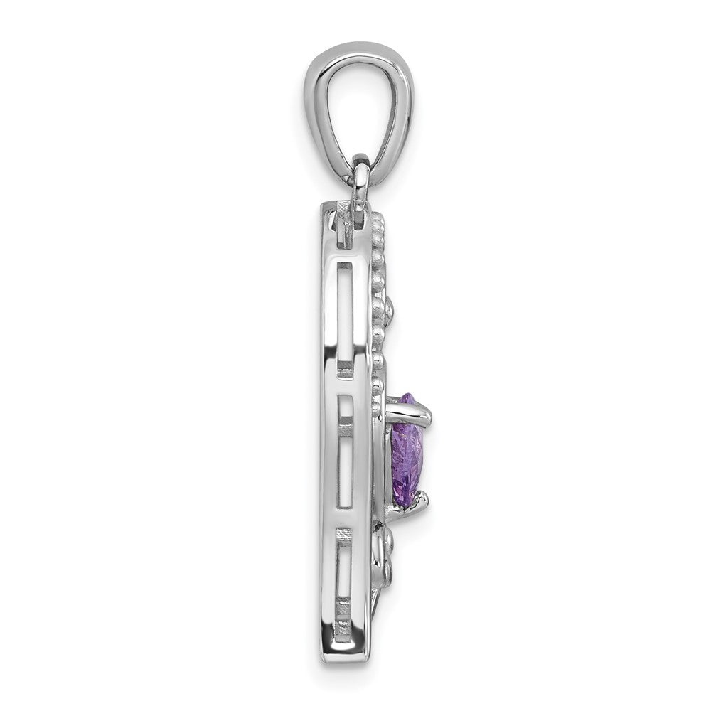 SS RH-pltd Polished and Beaded Amethyst Open Heart Pendant