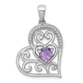 SS RH-pltd Polished and Beaded Amethyst Open Heart Pendant