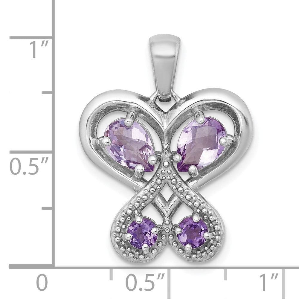 SS RH-pltd Amethyst/Rose de France Quartz Heart Butterfly Pendant