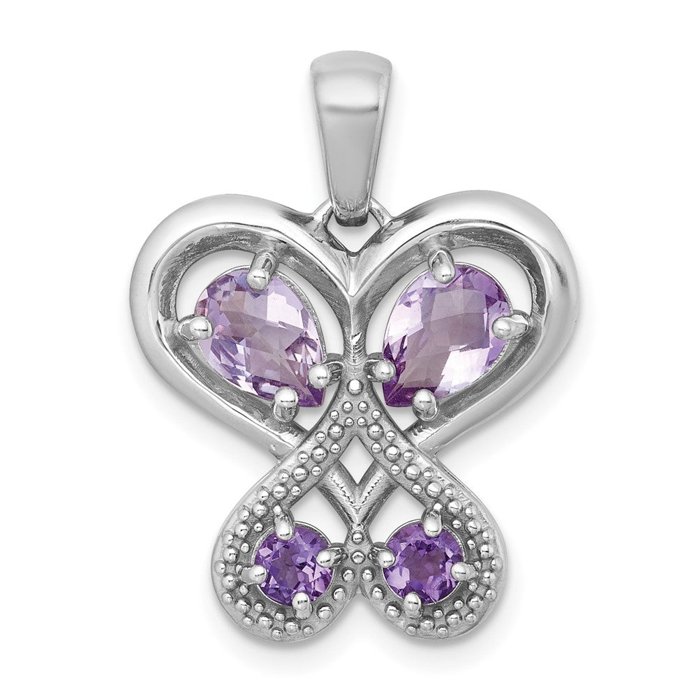 SS RH-pltd Amethyst/Rose de France Quartz Heart Butterfly Pendant