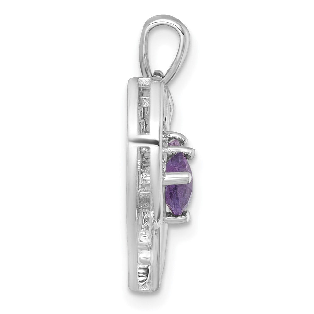 SS RH-plated Amethyst/Rose de France Quartz Arrow Heart Pendant
