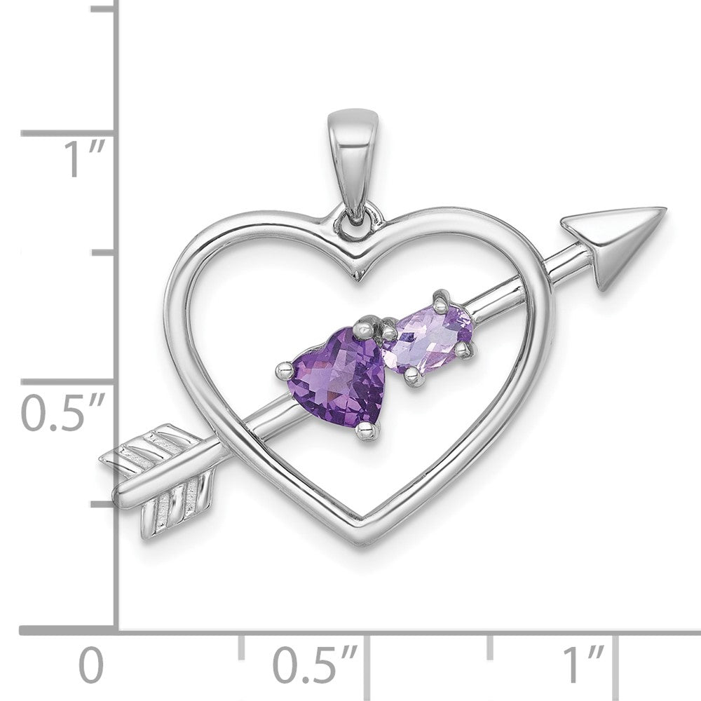 SS RH-plated Amethyst/Rose de France Quartz Arrow Heart Pendant