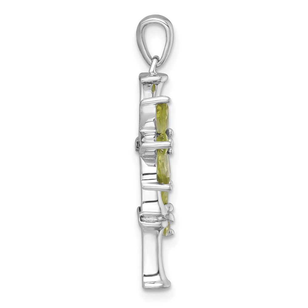 Sterling Silver RH-plated Polished Fancy Peridot Bamboo Pendant