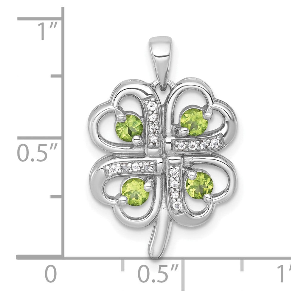 SS RH-plated Polished Peridot and White Topaz Clover Pendant