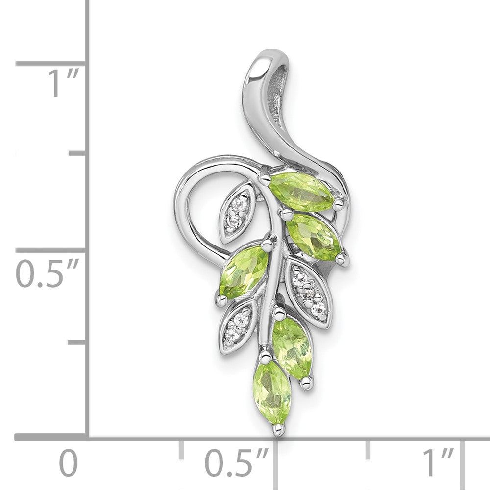 SS RH-plated Polished Peridot and White Topaz Leaf Chain Slide