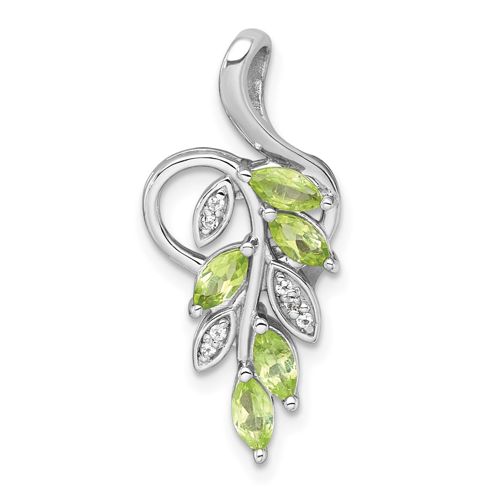 SS RH-plated Polished Peridot and White Topaz Leaf Chain Slide
