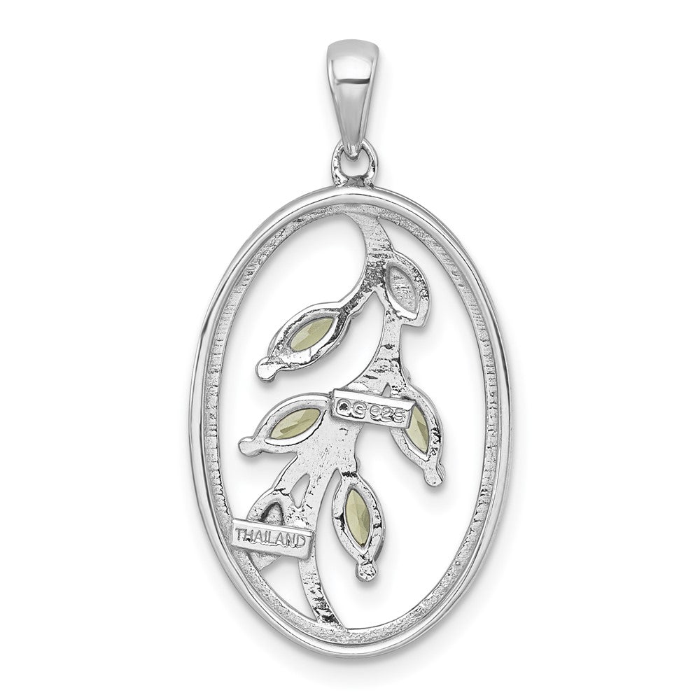 SS RH-plated Polished and Twisted Peridot Leaf Oval Pendant