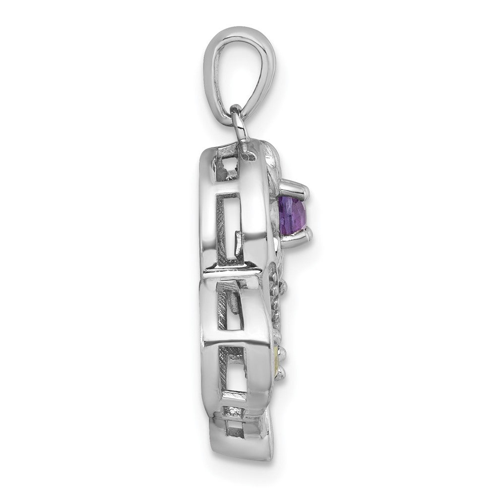 SS RH-pltd Amethyst Peridot and White Topaz Floral Heart Pendant