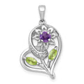 SS RH-pltd Amethyst Peridot and White Topaz Floral Heart Pendant