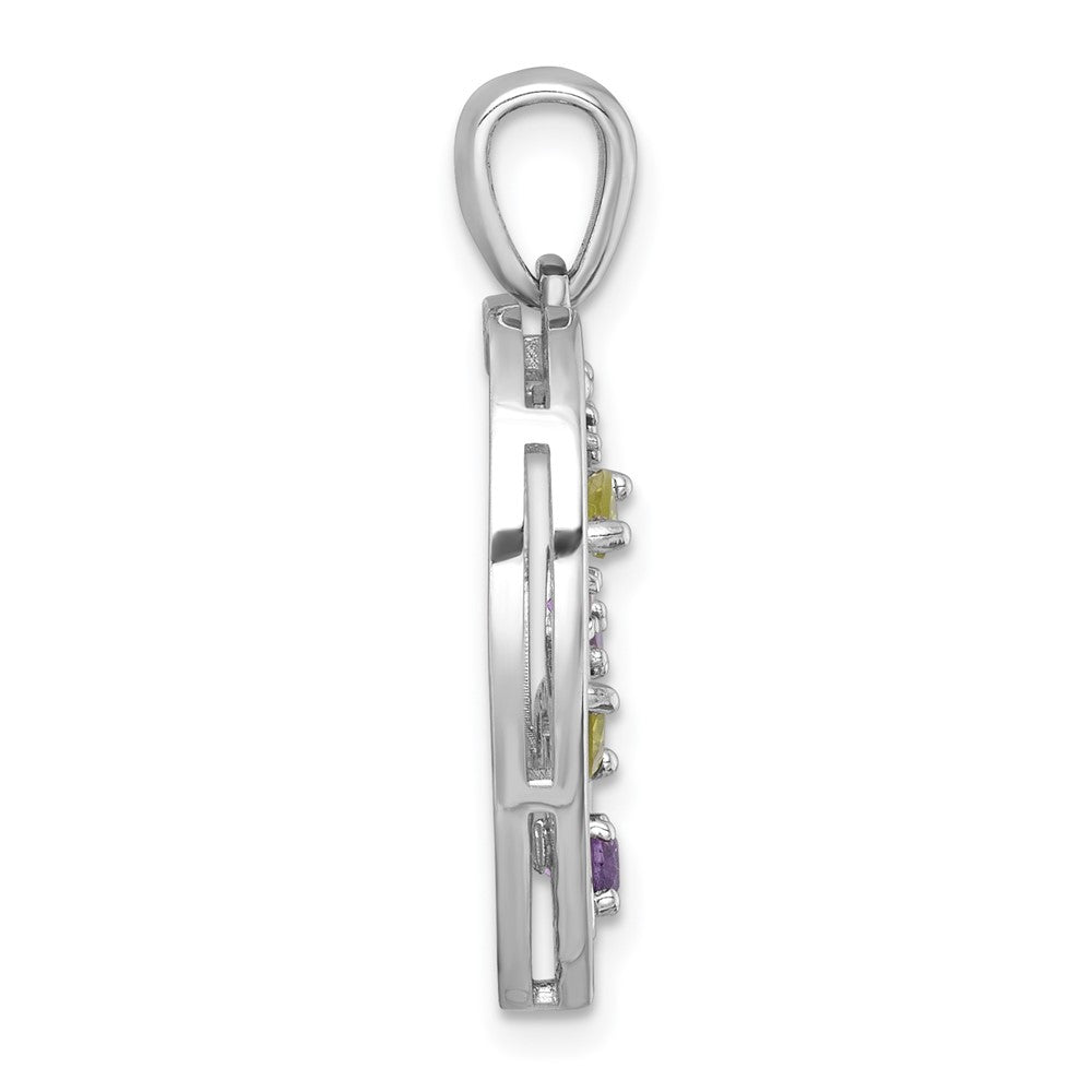SS RH-plated Polished Amethyst and Peridot Floral Heart Pendant