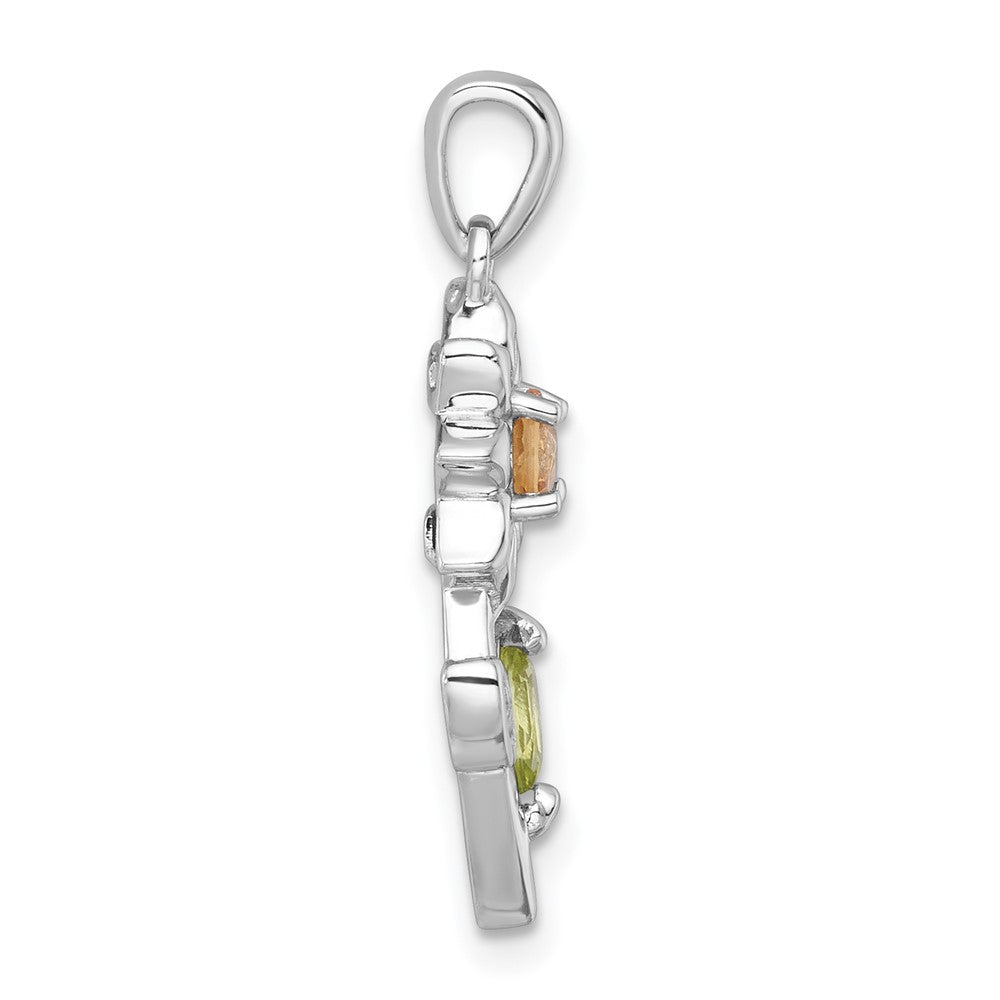 SS RH-pltd Citrine Peridot and White Topaz Flower Pendant