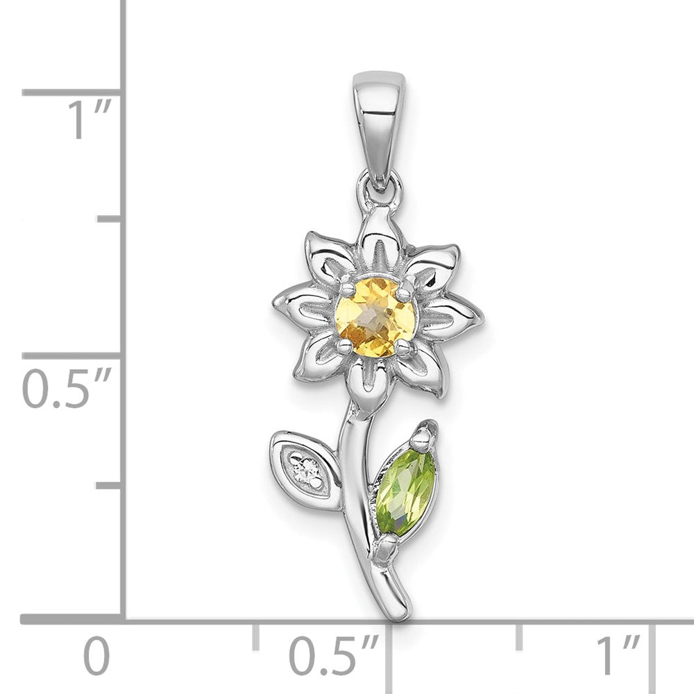 SS RH-pltd Citrine Peridot and White Topaz Flower Pendant