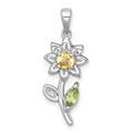 SS RH-pltd Citrine Peridot and White Topaz Flower Pendant