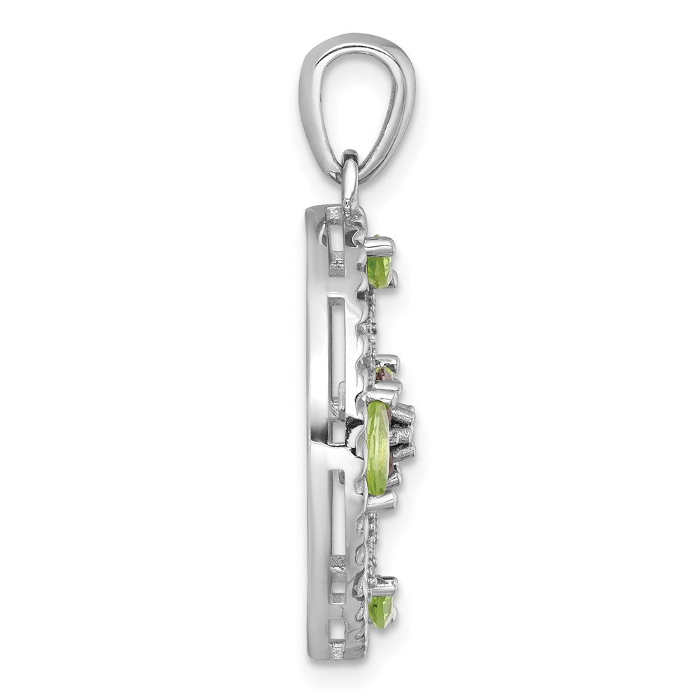 SS RH-pltd Polished and Twisted GA/PE/WT Floral Circle Pendant