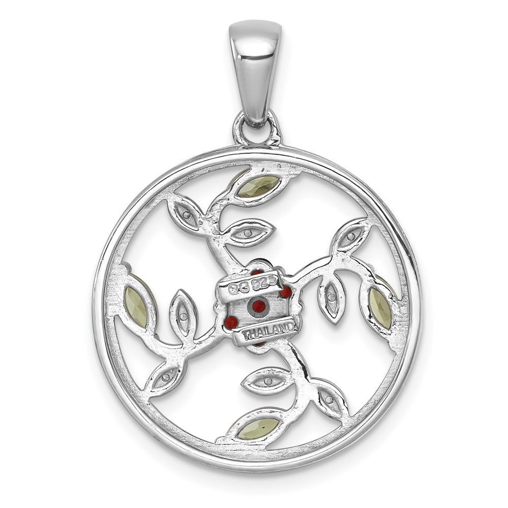 SS RH-pltd Polished and Twisted GA/PE/WT Floral Circle Pendant