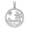 SS RH-pltd Polished & Grooved Citrine/Peridot Beach Scene Pendant