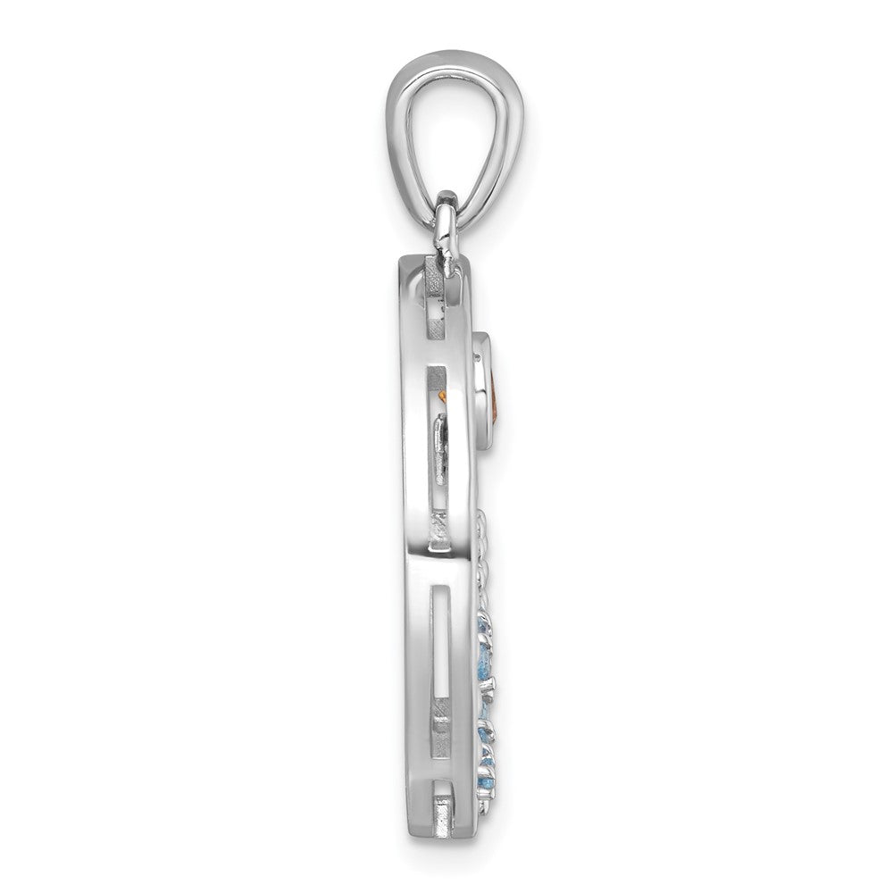 SS RH-pltd Polished and Beaded Citrine/LSBT Beach Scene Pendant