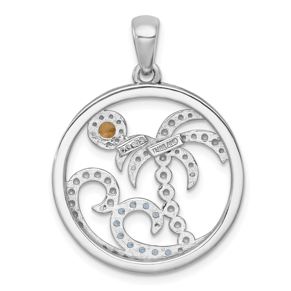 SS RH-pltd Polished and Beaded Citrine/LSBT Beach Scene Pendant